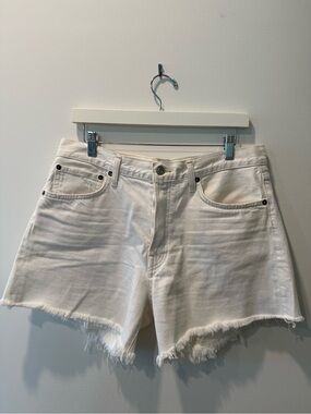 Agolde White Frayed Hem Denim Shorts